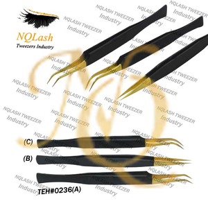 Pinces à cils BlackLash pour extensions de cils, pointe en fibre à 90 degrés avec prise diamantée, pinces à cils pour volume à 45 degrés, noires - Product Image 4