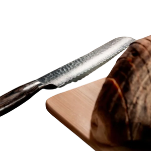 Cuchillo para pan de 9 pulgadas con hoja dentada de acero inoxidable martillado y mango de madera, cortador profesional de cocina para pan, pasteles y repostería - Product Image 4