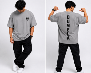 T-shirt gris surdimensionné à manches courtes et col rond pour homme avec imprimé lettres au dos, en jersey tricoté 100 % coton, sérigraphié, style décontracté - Product Image 3
