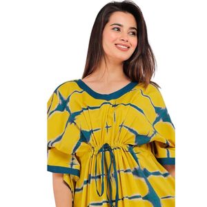 Camisón maxi tipo caftán 100% algodón estampado para mujer, ropa cómoda de corte holgado para estar en casa - Product Image 2