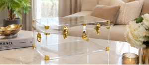 Luxury Transparent Acrylic golden storage Trunk Box <b>Rectangle</b> Hinged Lid Gold Hardware Modern Design 1 Layer Storage Case - Product Image 6
