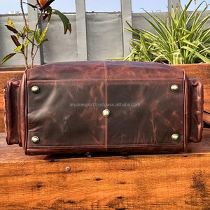 Bolsa de lona grande de cuero de búfalo de grano completo y mecanizado a mano, bolsa de equipaje de noche de cuero genuino, bolsas de viaje de fin de semana para Unisex - Product Image 5