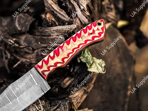 มีดเดินป่าล่าสัตว์แบบเต็มด้ามเหล็กดามัสกัส UA Supplies พร้อมด้ามไม้ปักก้า DIY ปลายมีดแบบ Bevel Drop Point - Product Image 3