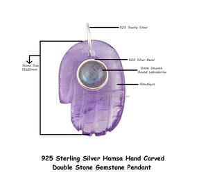 Colgante de piedra doble labradorita tallada a mano, joyería de moda india de plata esterlina con collar de piedras preciosas y dijes colgantes - Product Image 4