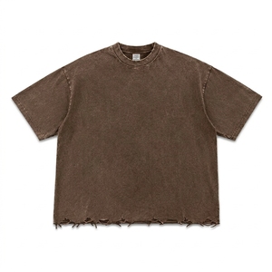 Oversized Cotton T-<b>Shirt</b> Short Sleeve O-Neck Washed Jersey Men's Solid Color Street Style Regular Fit - Product Image 4