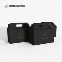 Boîte cadeau en papier biodégradable noir personnalisée pour pot à cupcakes, emballage pour produits de soin de la peau |   Boîte en carton pliable de luxe avec logo en relief