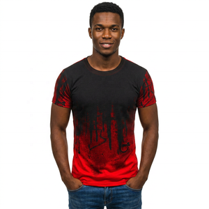 Men's O-Neck Short Sleeve T-Shirt Gradient <b>Red</b> <b>Black</b> Print Slim Fit Street Style Breathable Knitted 100% Cotton Jersey Quick Dry - Product Image 5