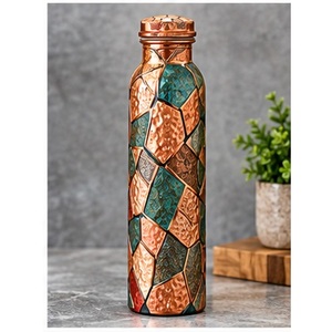 Copper <b>Water</b> <b>Bottle</b> with Geometric Pattern Bohemian Design Eco-Friendly <b>BPA</b> <b>Free</b> Portable Travel Drinkware - Product Image 1