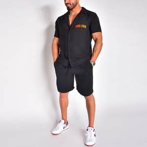 Ensemble short et chemise boutonnée personnalisé imprimé en gros, coupe-vent oversize, survêtement d'été en coton respirant et écologique pour hommes - Product Image 2