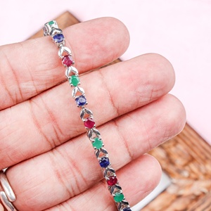 Wholesale 925 <b>Solid</b> Sterling <b>Silver</b> Natural Multi Gemstone Round Bezel Set Statement Tennis <b>Bracelet</b> Fine Jewelry Memoria Jewels - Product Image 4