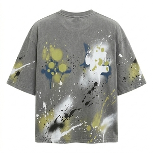 Camiseta Unisex Personalizada Estilo Americano, Hombros Caídos, Retro, Corte Regular, Estampado con Pedrería, 100% Algodón, Gruesa, de Alta Calidad - Product Image 3