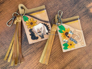 Nueva llegada Floral Color Tooled cuero ATM Card Holder Case elegante pequeño Western Flower Tooling Tassel Card Cases con llavero - Product Image 5