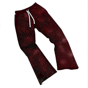 Pantalon de survêtement pour homme bleu foncé à pois, taille élastique avec cordon de serrage, décontracté, léger, respirant, en tissu tricoté, idéal pour l'été - Product Image 2