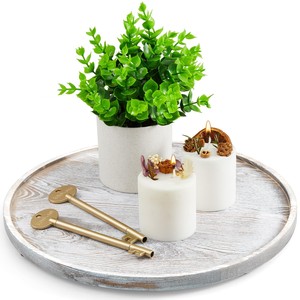 Plateau de service rond en bois de pin blanchi |   Vente en gros de meubles de style scandinave - Product Image 3