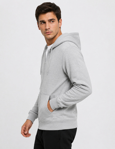 Sweat à capuche zippé pour homme, style streetwear, en coton et polyester, coupe décontractée, fermeture éclair intégrale, capuche ajustable, confortable, moderne et décontracté - Product Image 3