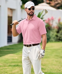 Men's <b>Pink</b> Short Sleeve <b>Polo</b> <b>Shirt</b> Solid Color Knitted Cotton Casual Plus Size Wear - Product Image 3