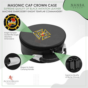 Limited Masonic Knights Templar Crown Cap Case Black Cross Emblem Freemason <b>Hat</b> Carrying <b>Box</b> Black Imitation Leather Zip Closure - Product Image 4