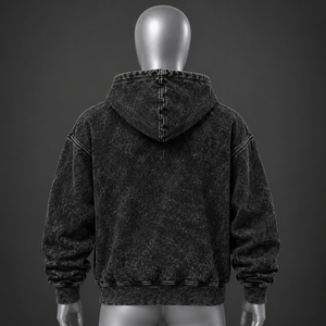 Sudadera con Capucha Negra para Hombre, Lavado Ácido, con Gráfico de Estrella Personalizado, Estilo Oversize, Urbana, Informal, de Forro Polar, OEM - Product Image 2