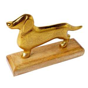 Golden Dachshund Sculpture On Wooden Base Handmade Modern Animal Figure Tabletop <b>Decor</b> Living Room Ornament 1PC - Product Image 4