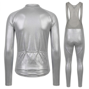 Ensemble cycliste homme personnalisé à manches longues argenté, extensible dans quatre directions, avec salopette à fermeture éclair intégrale, tenue de sport moulante pour la course - Product Image 2