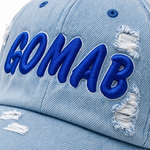 Men Light Blue Denim Dad Hat Royal Blue Letter Embroidery Distressed Cotton <b>Baseball</b> <b>Cap</b> Adjustable Casual Outdoor - Product Image 6