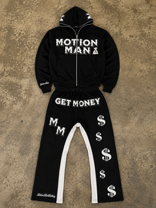 Custom Blue Streetwear Tracksuit Men <b>Lightweight</b> Zip <b>Hoodie</b> Wide Leg Sweatpants Solid Applique Patch Two Piece Sweatsuits 100% - Product Image 4
