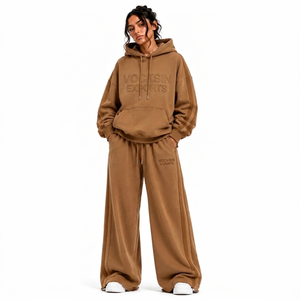 Ensemble de survêtement unisexe Vocksin marron à capuche oversize en coton épais, coupe large, tenue streetwear premium à séchage rapide - Product Image 1