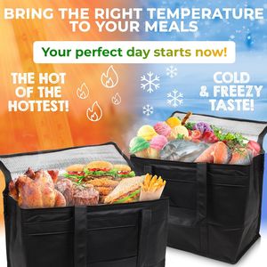 Paquete de 2 Bolsas Térmicas Negras Extra Grandes de 23 x 14.5 x 15 Pulgadas para Entrega de Alimentos con Control de Temperatura - Product Image 3