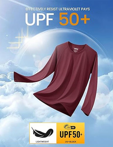 Camiseta de Natación para Hombre UPF 50, Color Granate, Protección Solar UV, Manga Larga, Secado Rápido, para Pesca y Playa - Product Image 2