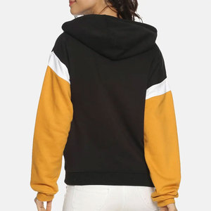 Women's Black Mustard Yellow Color <b>Block</b> Hoodie Full Sleeve Zipper Casual Knitted Cotton Sweatshirt Autumn Wear - Product Image 3