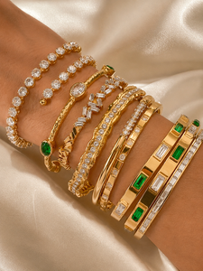 Bracelet en acier inoxydable plaqué or 18 carats avec zircon vert, ajustable, bijoux - Product Image 6