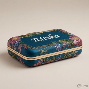For Floral Embroidered Beaded Crystal Metal Clutch <b>Bag</b> with Flap Closure up to 1L Capacity for <b>Evening</b> Parties - Product Image 3