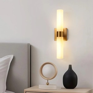 Minimalist Gold Wall <b>Sconce</b> Vertical Cylinder Shape Matte Glass Modern Lighting Fixture - Product Image 1