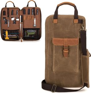 Sac de transport vintage en toile pour couteaux de chef avec sangle en cuir et fermeture éclair, étui de rangement extérieur en toile cirée pour couteaux, sac de chef - Product Image 1