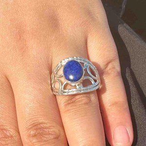 Handmade Natural Lapis Lazuli 925 Sterling Silver <b>Ring</b> Statement Gemstone Jewelry Gift For Women Elegant - Product Image 5