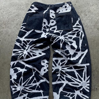 Écusson en cuir personnalisé avec logo brodé en 3D, applique déchiré, jambe large empilée, pantalon cargo droit baggy vintage en jean surdimensionné