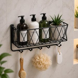 Porta llaves moderno de metal con ganchos para llaves y cesta de almacenamiento, diseño minimalista, organizador de hierro negro. - Product Image 4