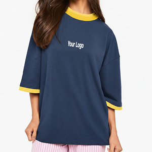 Nouvelle arrivée 2026 – T-shirt en coton uni à col rond et manches trois quarts pour femme, coupe ample, avec logo, style décontracté et en promotion - Product Image 4
