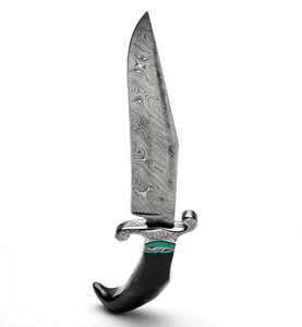 Herramienta Utilitaria de Campo para Exteriores de Acero de Damasco Hecha a Mano con Grabado de Doble Protección y Separador de Cuerno Negro y Turquesa - Product Image 5