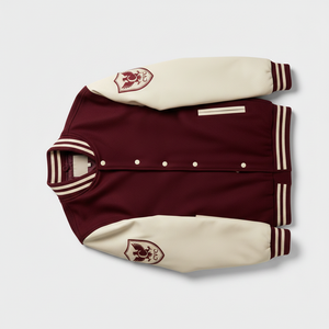 <b>Men's</b> Maroon Varsity <b>Jacket</b> <b>Cream</b> PU Leather Sleeves Embroidered Classics 21 Patch Design Letterman Bomber <b>Jacket</b> Preppy Style - Product Image 3
