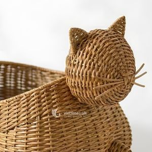 Cesta de Almacenamiento y Cama de Ratán con Forma de Gato Moderna, Organizador Multifuncional Ecológico para Juguetes y Mantas, Decoración del Hogar - Product Image 2