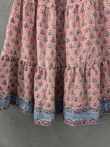 Elegant Blush Pink Floral Tiered Long <b>Skirt</b> for <b>Women</b> Handcrafted Cotton <b>Maxi</b> <b>Skirt</b> with Elastic Waist Traditional Block Print - Product Image 5