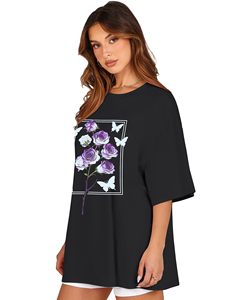 T-shirts à col rond pour femmes, imprimés floraux, graphiques DTF, 100% coton, t-shirts graphiques, t-shirts d'été, manches courtes, amples, confortables - Product Image 5