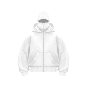 Wholesale High-Quality Custom Men's Hoodie Full Face Mask <b>Zip</b>-Up 100% Cotton 300g Knitted Breathable Eco-Friendly High-Quality - Product Image 3