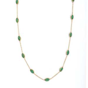 Fine Chains Necklace 18K Yellow Gold Oval Cut 7.6 Ct Green Emerald - Product Image 4