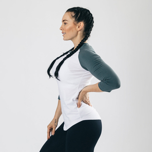 เสื้อยืดผู้หญิงแบบสั่งทำยอดนิยม ตกแต่งผ้าแบบ Patchwork แขนยาว 3/4 ทรง Raglan เสื้อเบสบอลแบบพื้นฐาน เสื้อผ้าฤดูใบไม้ร่วง เสื้อยืดสั่งทำ - Product Image 2