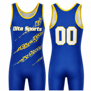 <b>Men</b> Royal Blue Yellow Sublimated <b>Wrestling</b> <b>Singlet</b> Polyester Lightweight Athletic <b>Wrestling</b> Uniform Sportswear Training - Product Image 1