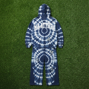 Conjunto de Sudadera con Capucha y Pantalones Tie Dye Azul Marino para Hombre, Sudadera con Cierre y Capucha, Pantalones Anchos con Detalle de Tachuelas, Traje Deportivo de Dos Piezas - Product Image 5