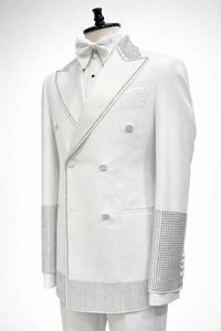 Traje de Novios Blanco – Vestido de Sirena con Cuentas para Novia y Traje Cruzado para Novio, Conjunto de Ropa Formal Personalizada - Product Image 2