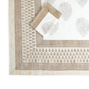 Juego de sábanas de algodón blanco con estampado paisley de arena y diseño Buta, impresas a mano, con fundas de almohada a juego, tamaño Queen 90 x 108 pulgadas, al por mayor - Product Image 4